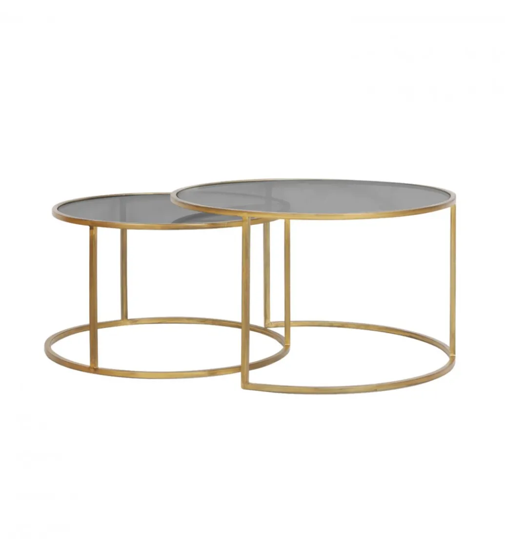 Zestaw 2 stolików kawowych DUARTE 65 cm 75 cm szklane złote szare*L&L Discount