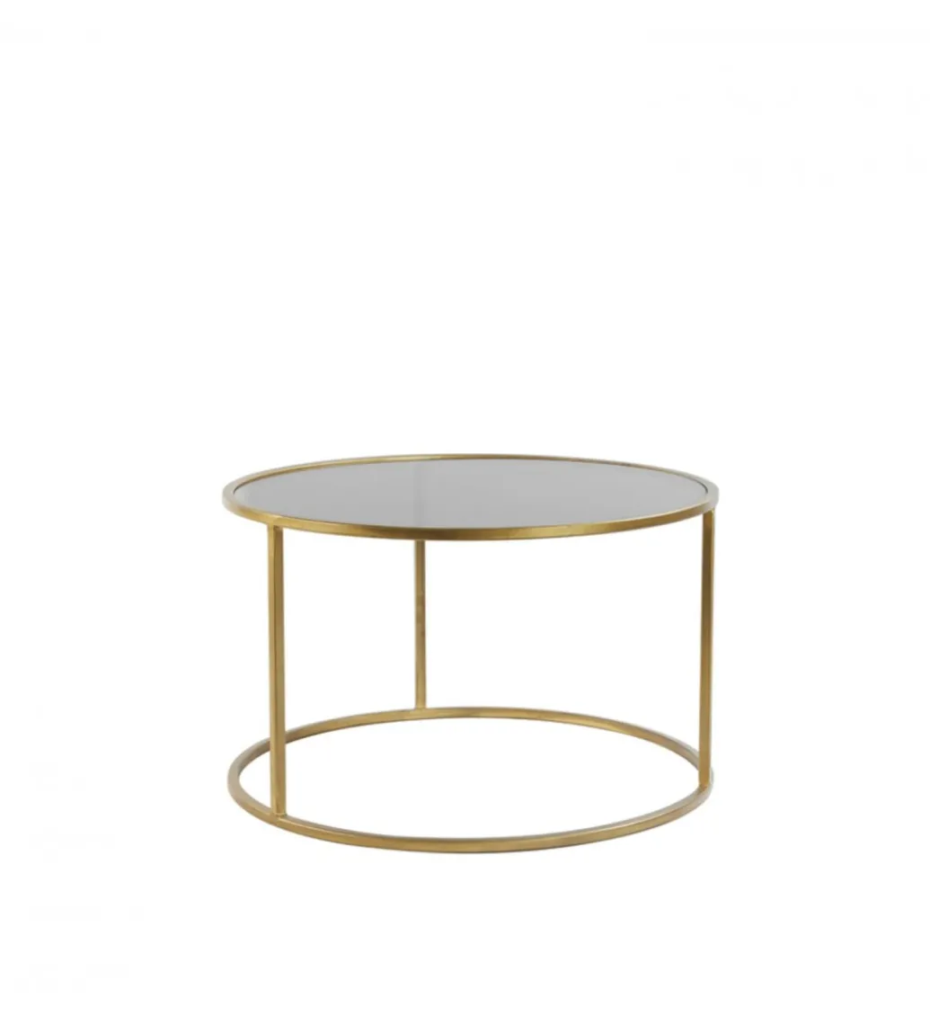 Zestaw 2 stolików kawowych DUARTE 65 cm 75 cm szklane złote szare*L&L Discount