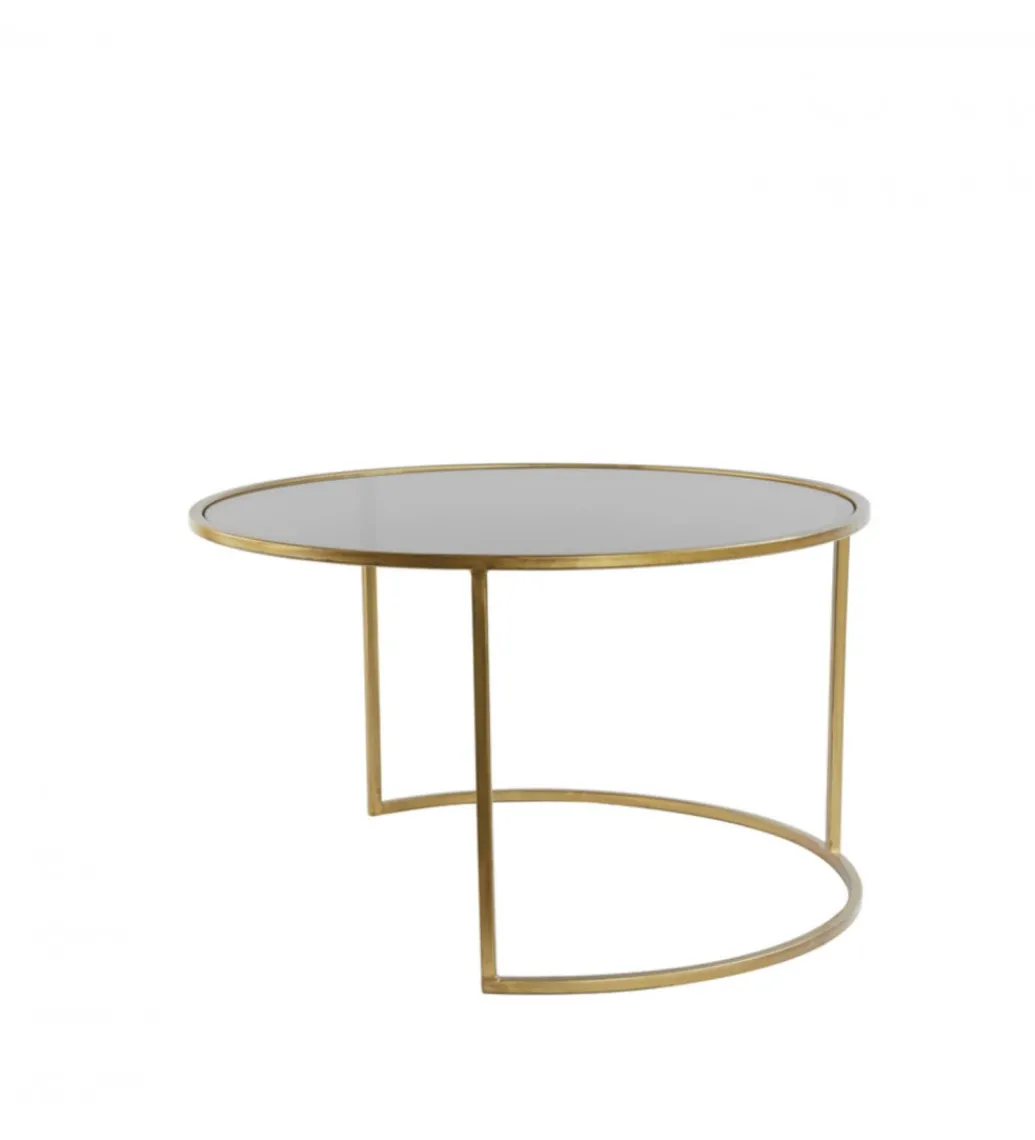 Zestaw 2 stolików kawowych DUARTE 65 cm 75 cm szklane złote szare*L&L Discount