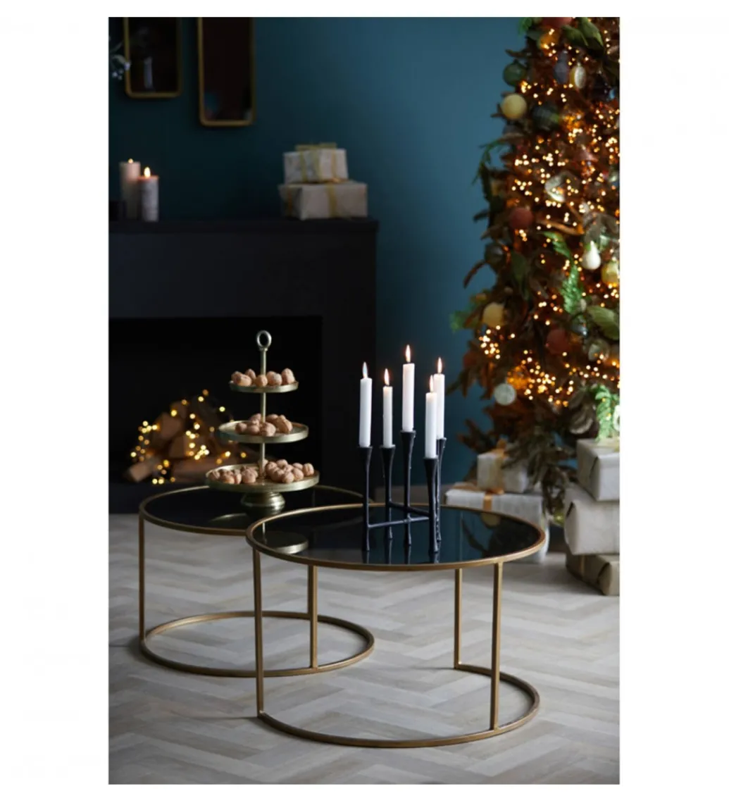 Zestaw 2 stolików kawowych DUARTE 65 cm 75 cm szklane złote szare*L&L Discount