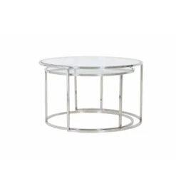 Zestaw 2 stolików kawowych DUARTE 65 cm 75 cm szklane niklowane*L&L Best