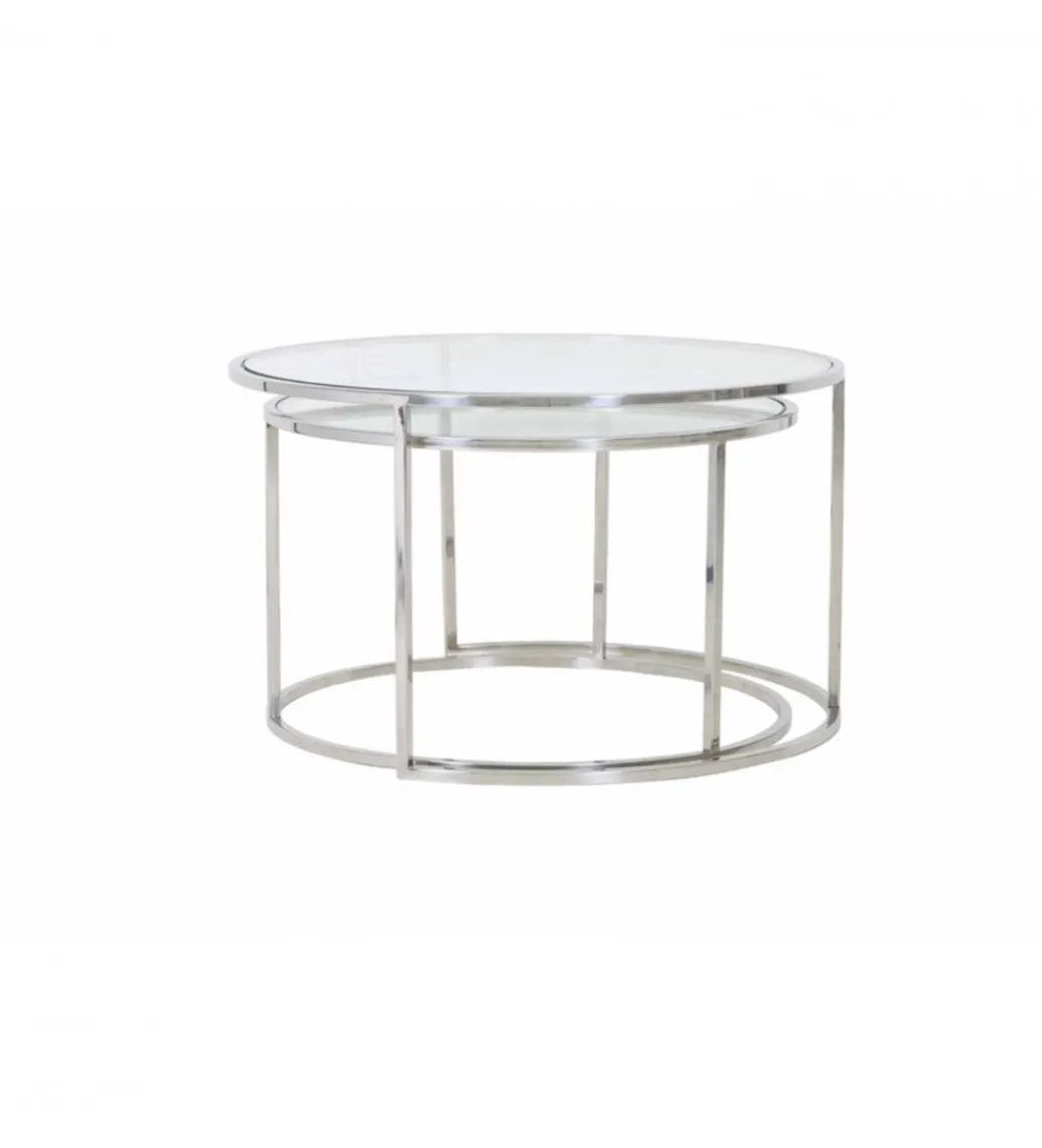 Zestaw 2 stolików kawowych DUARTE 65 cm 75 cm szklane niklowane*L&L Best