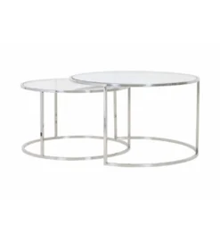 Zestaw 2 stolików kawowych DUARTE 65 cm 75 cm szklane niklowane*L&L Best