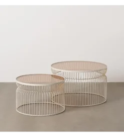 Zestaw 2 stolików kawowych FUKAO 65 cm 53 cm kremowe*Zona-Design Sale