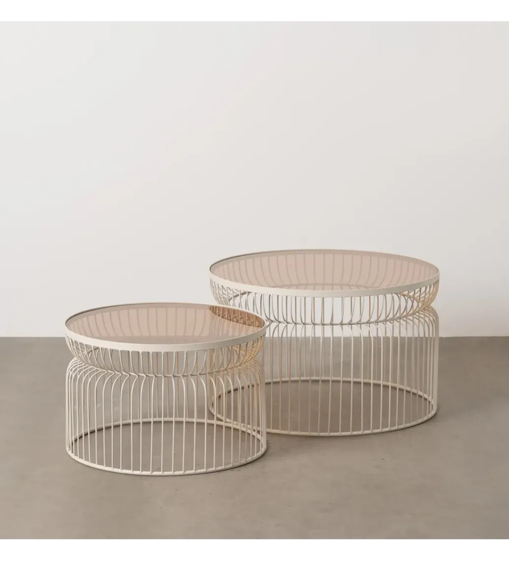 Zestaw 2 stolików kawowych FUKAO 65 cm 53 cm kremowe*Zona-Design Sale