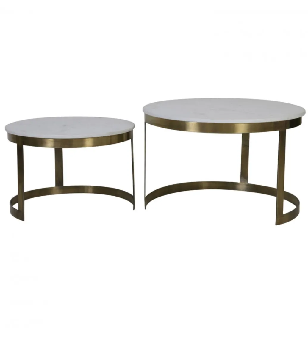 Zestaw 2 stolików kawowych PERLATO 60 cm 75 cm białe antyczny brąz*L&L New