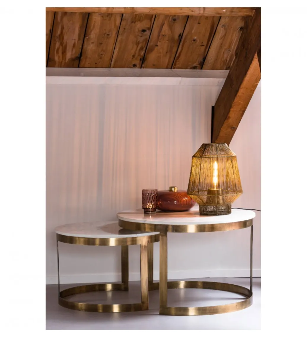 Zestaw 2 stolików kawowych PERLATO 60 cm 75 cm białe antyczny brąz*L&L New