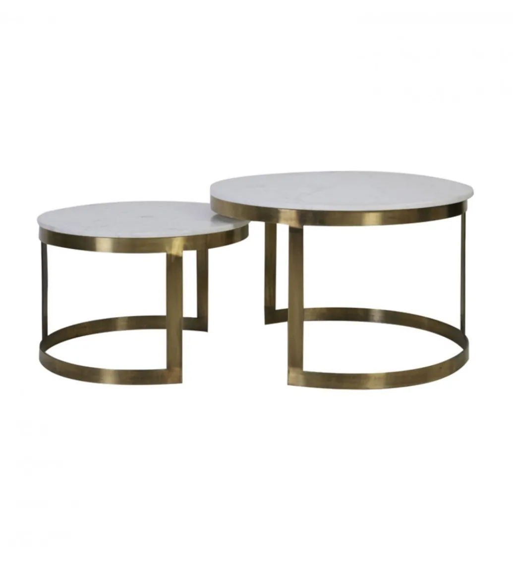 Zestaw 2 stolików kawowych PERLATO 60 cm 75 cm białe antyczny brąz*L&L New