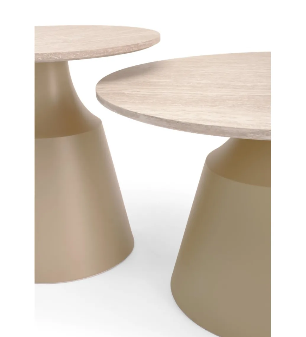 Zestaw 2 stolików kawowych ZURICH 70 cm 50 cm blat trawertyn podstawa kaszmir*Halmar