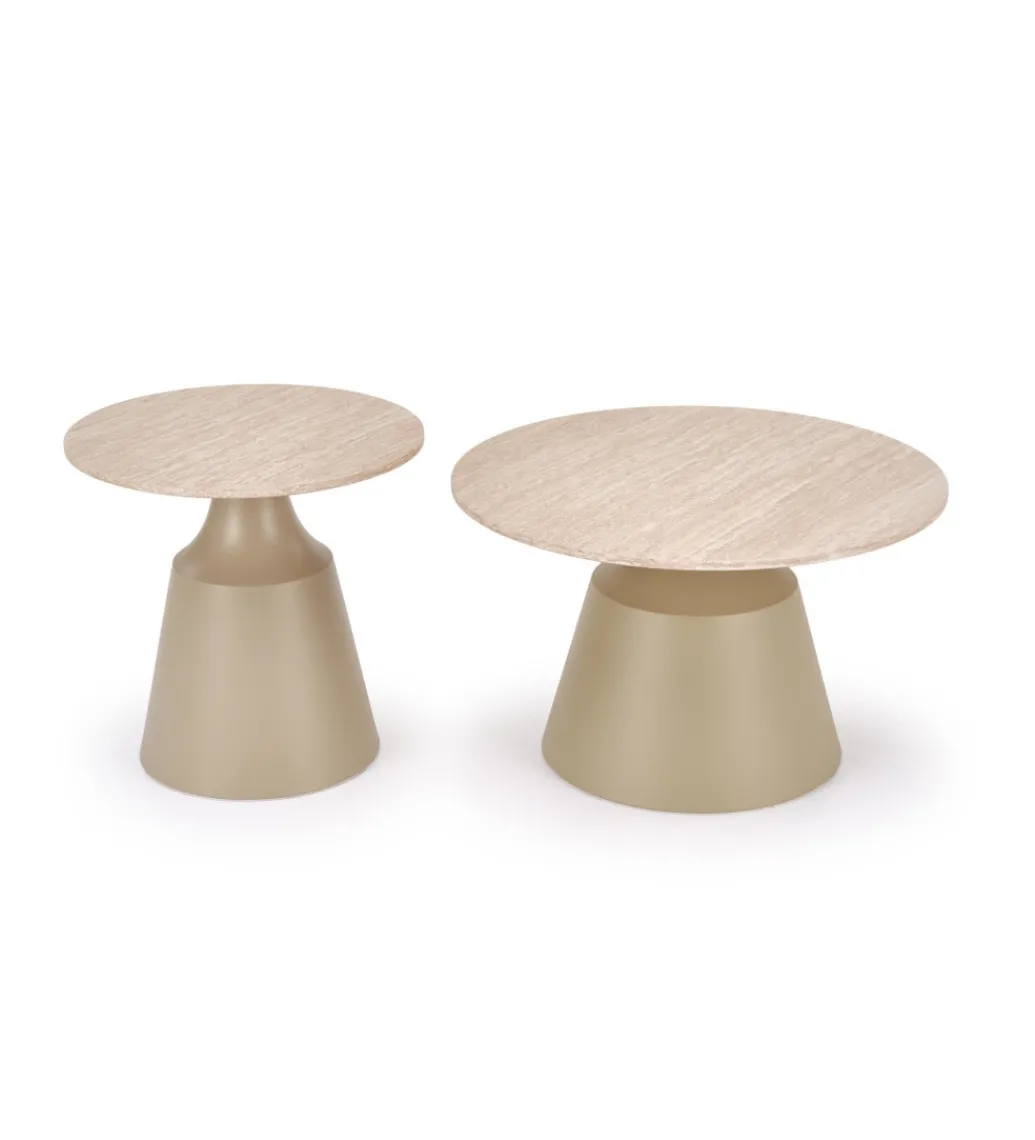 Zestaw 2 stolików kawowych ZURICH 70 cm 50 cm blat trawertyn podstawa kaszmir*Halmar