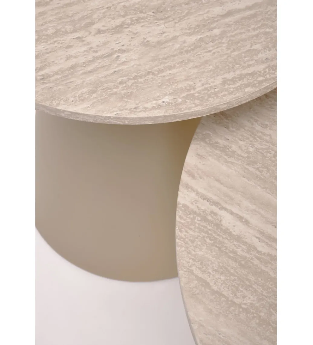 Zestaw 2 stolików kawowych ZURICH 70 cm 50 cm blat trawertyn podstawa kaszmir*Halmar
