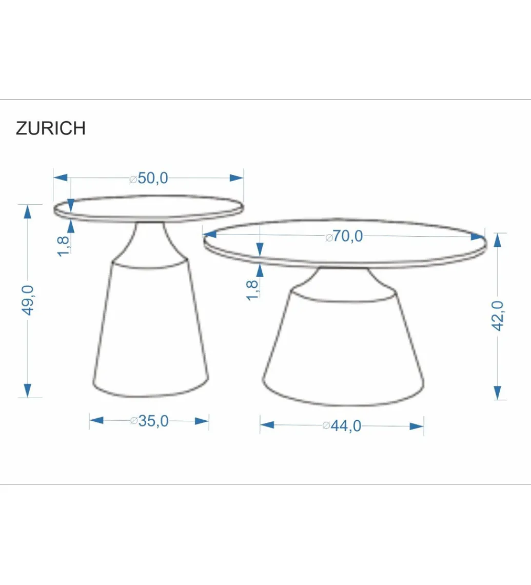 Zestaw 2 stolików kawowych ZURICH 70 cm 50 cm blat trawertyn podstawa kaszmir*Halmar